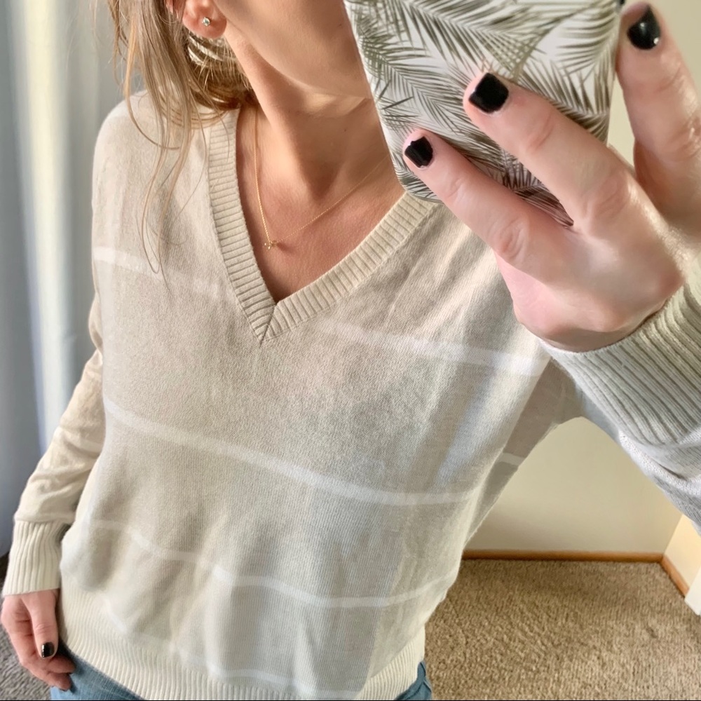 | loft • bridgette neutral stripe sweater • small | - Picture 7 of 7